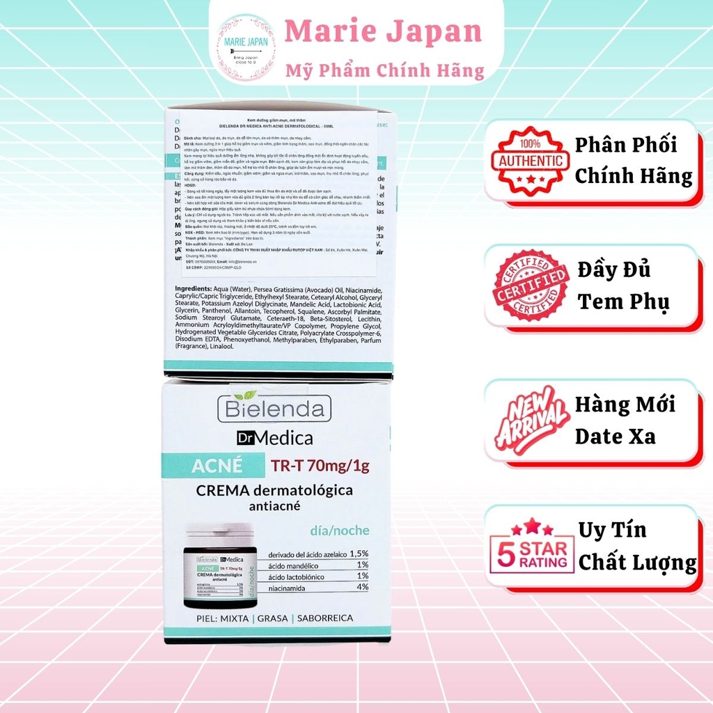 Kem Dưỡng Bielenda DrMedica Anti-Acne Dermatological Giảm Mụn Kiềm Dầu Phục Hồi Da Hộp 50ml
