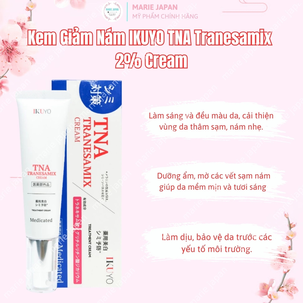 Kem Giảm Nám IKUYO TNA Tranesamix 2% Cream Sáng Da Giảm Thâm Nám Trắng Hồng Nhật Bản Tuýp 30g