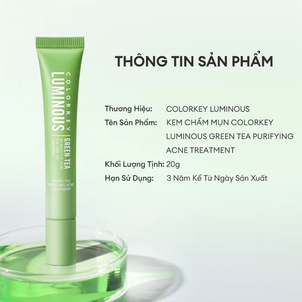 Chấm Mụn Colorkey Luminous Hỗ Trợ Giảm Mụn Mờ Thâm Dịu Da Green Tea Purifying Acne Treatment