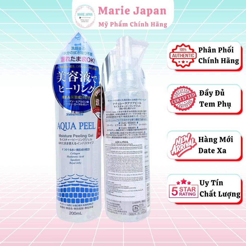 Tẩy Tế Bào Chết Natureine Aqua Peel Gel Sạch Dịu Nhẹ Dưỡng Ẩm Sáng Da Nhật Bản Chai 200ml 