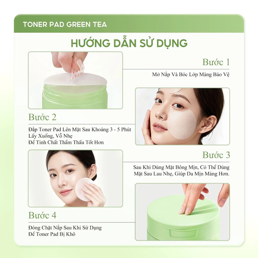 Toner Pad Colorkey Luminous Hỗ Trợ Cấp Ẩm Làm Dịu Dưỡng Sáng  Cho Da Dầu Mụn Green Tea Purifying Pad Hộp 60 Miếng-TẶNG 1 SAMPLE TONER PAD