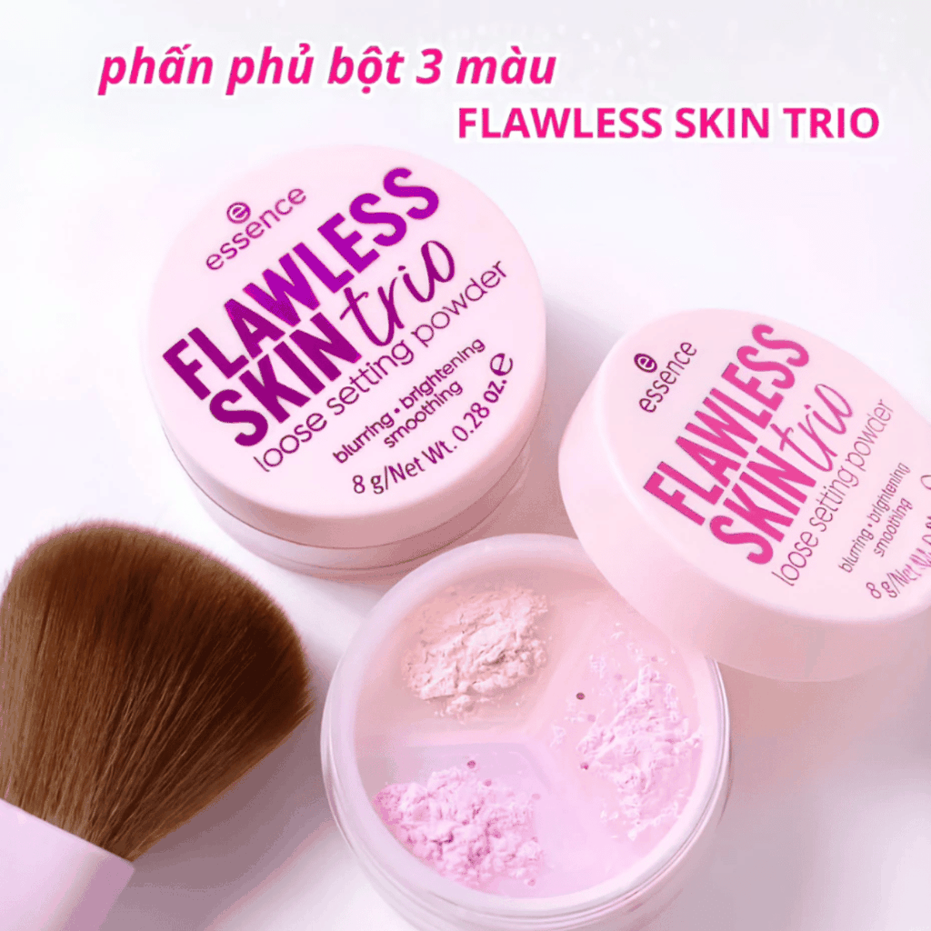 Phấn Phủ Bột 3 Màu Essence hiệu chỉnh màu da, mịn màng Flawless Skin Trio Loose Setting Powder Hộp 8g
