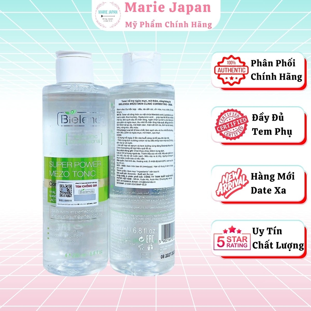 Toner Bielenda Super Power Mezo Skin Clinic Correcting Cấp Ẩm Sáng Da  Giảm Thâm Ba Lan 200ml