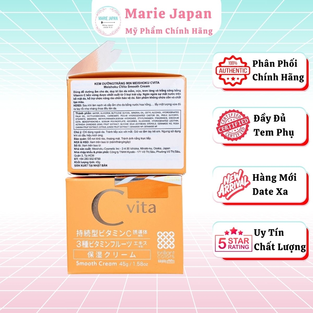 Kem Dưỡng Meishoku C Vita Smooth Cream Sáng Da Mờ Thâm Cấp Ẩm Nhật Bản Hộp 45G