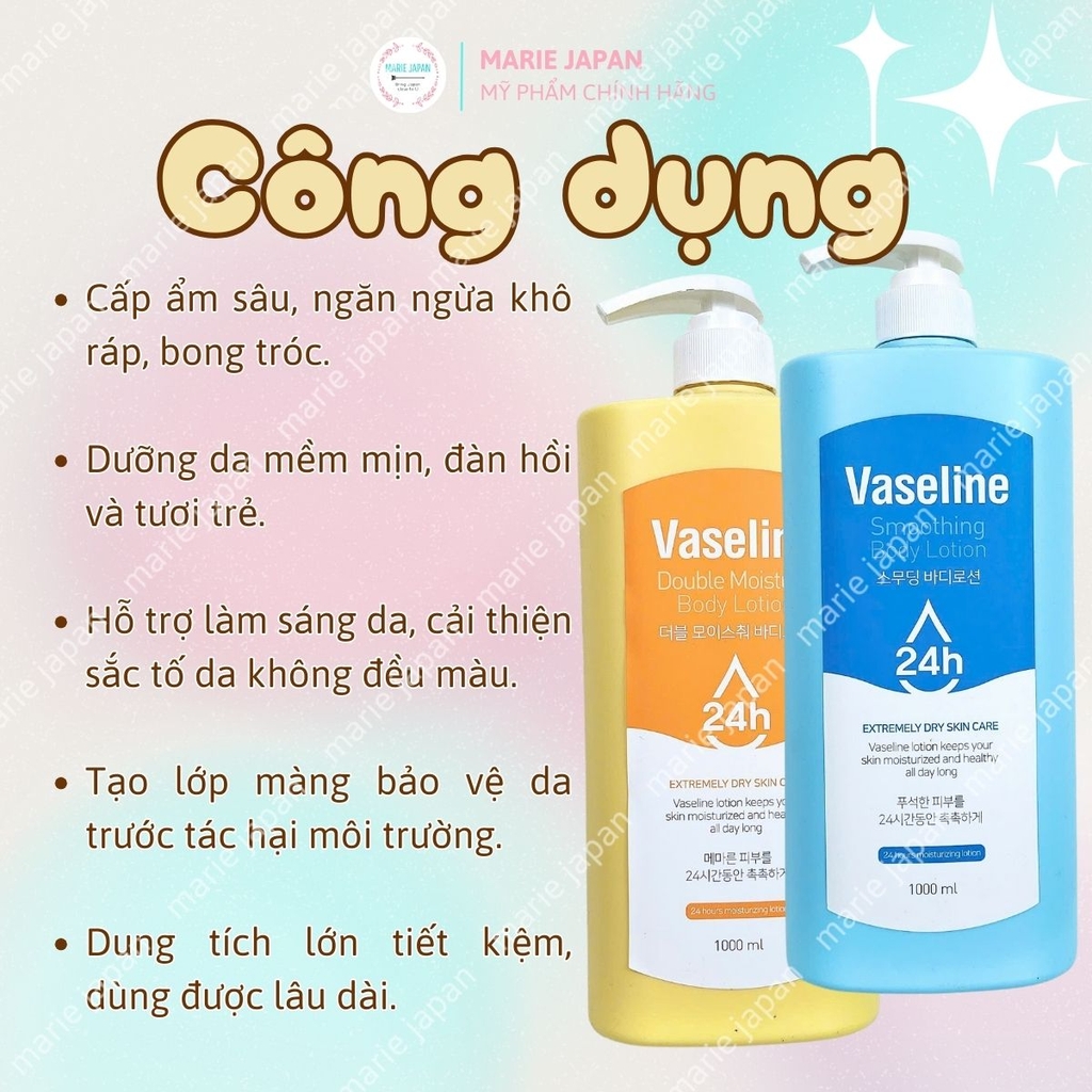 Sữa Dưỡng Thể Vaseline Dưỡng Ẩm Sáng Da Toàn Thân Bản Hàn Quốc 1000ml
