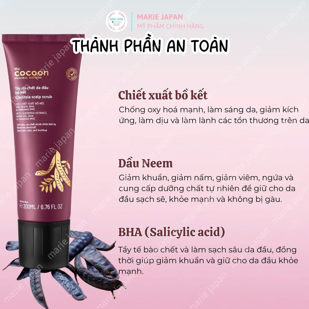 Tẩy Tế Bào Chết Da Đầu Cocoon Bồ Kết Sạch Sâu Giảm Gàu Bã Nhờn  Gleditsia Scalp Scrub Tuýp 200ml