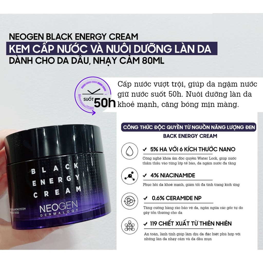 Kem Dưỡng Neogen Dermalogy Black Energy Cream Cấp Nước Làm Dịu Tăng Đàn Hồi Da Hàn Quốc 80ml