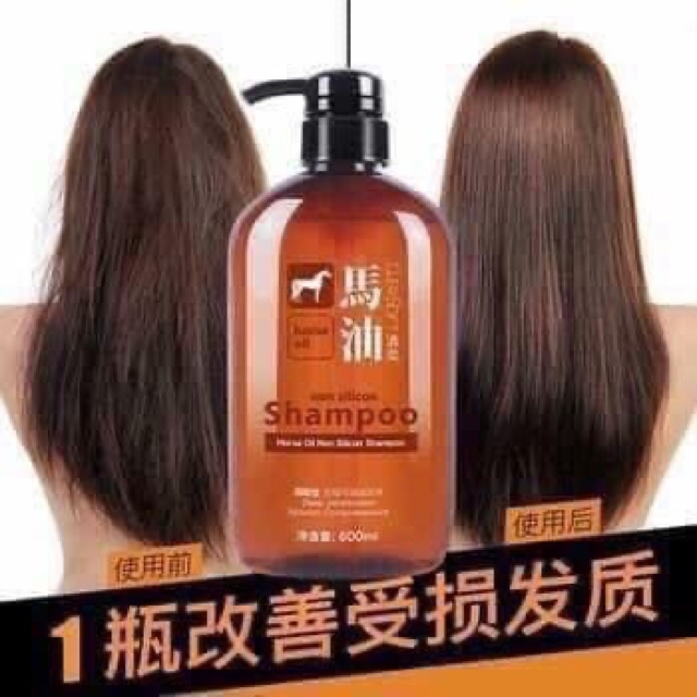 Set Gội Xả Mỡ Ngựa Horse Oil Không Silicon Mềm Mượt Nhật 600ml