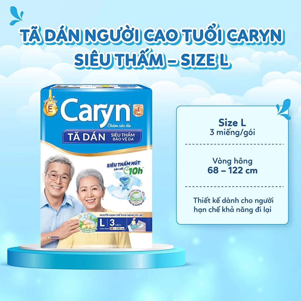 Tã/Bỉm Dán Người Lớn Unicharm Caryn Siêu Thấm Chống Tràn Khô Thoáng Nhật Bản