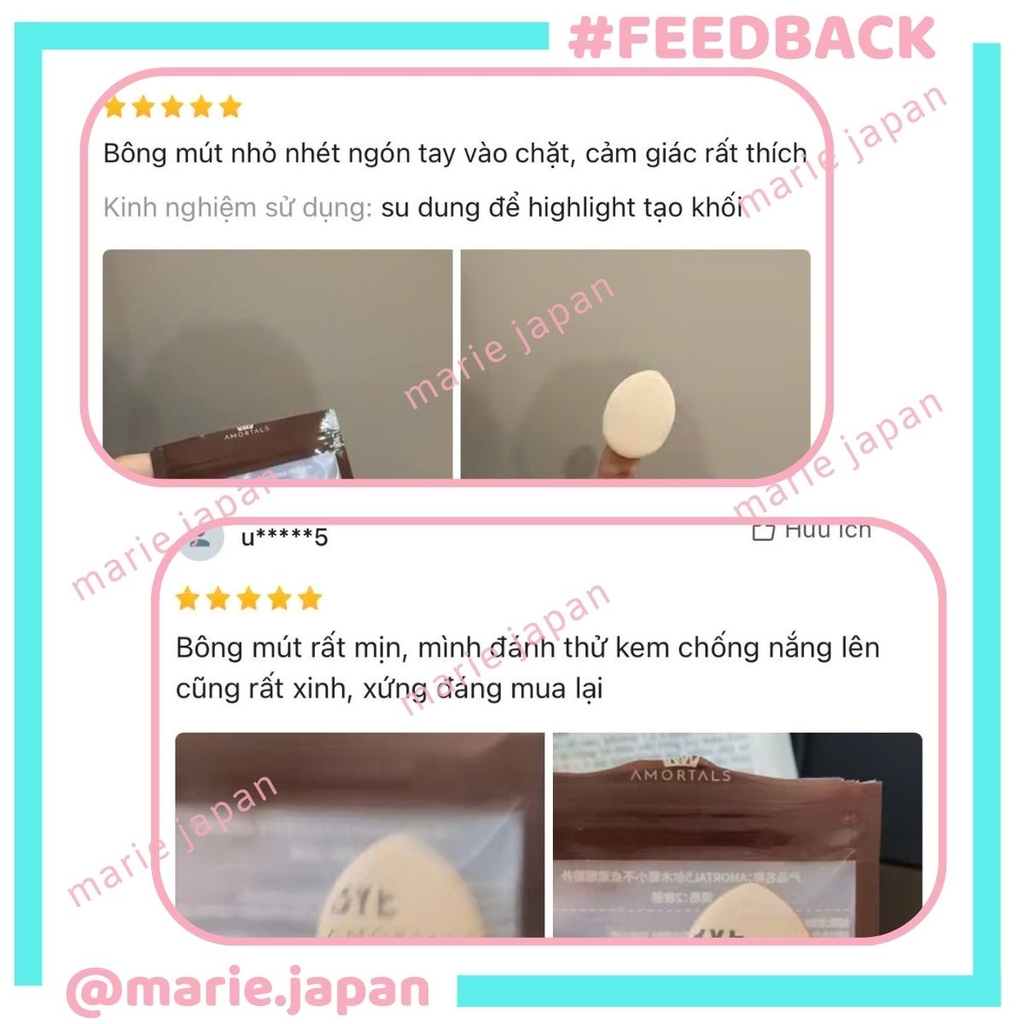 Set 2 Bông Amortals Mini Che Khuyết Điểm Tán Kem Nền Chi Tiết Mềm Mịn Nhỏ Gọn Tiện Lợi The Little Concealer Powder Puff