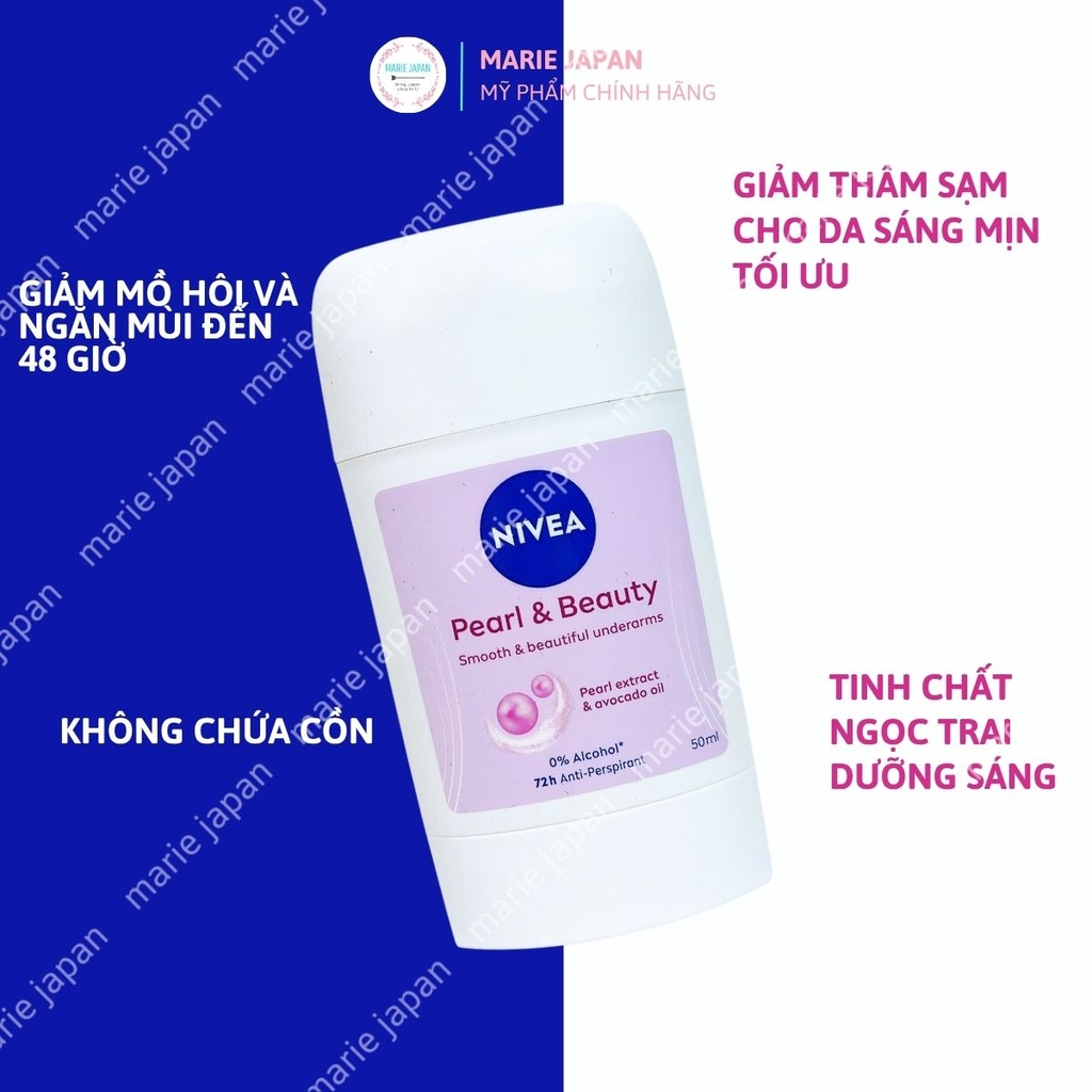 Lăn Sáp Nivea Pearl & Beauty Khử Mùi Dưỡng Da Trắng Sáng Mịn Màng Mờ Thâm 50ml