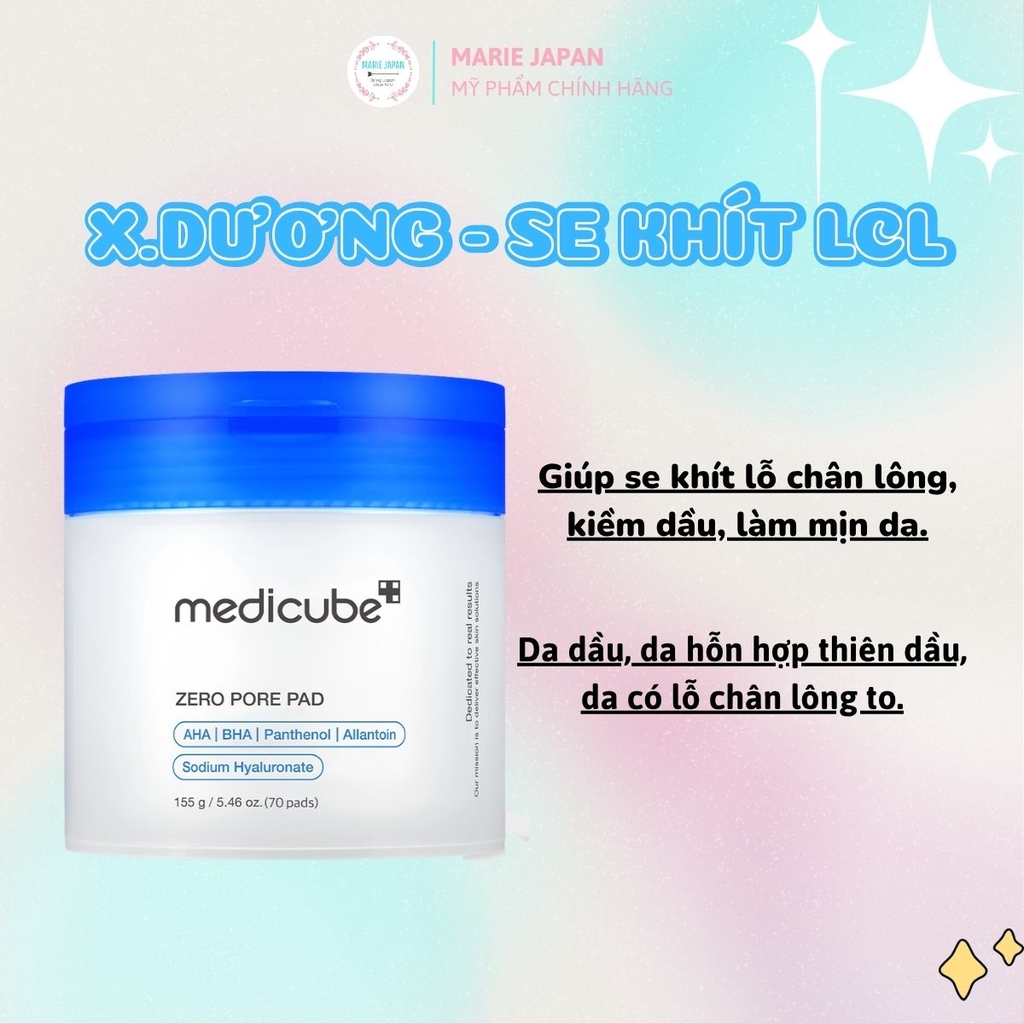 Toner Pad Medicube Zero Pore Pad 2.0 Sạch Sâu Giảm Mụn Đầu Đen Hàn Quốc Hộp 70 Miếng