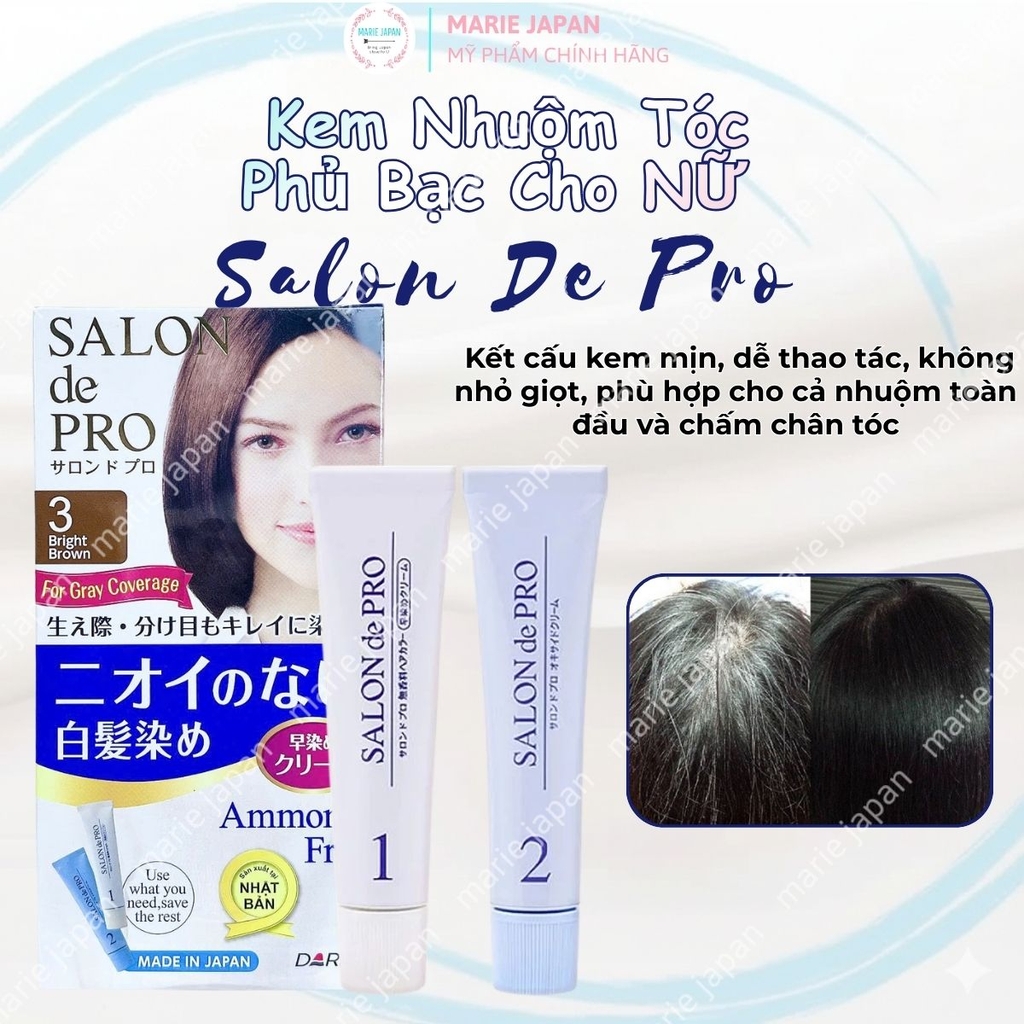 Kem Nhuộm Tóc Cho NỮ Salon De Pro Phủ Bạc Tự Nhiên Không Mùi Cao Cấp Nhật Bản 80G