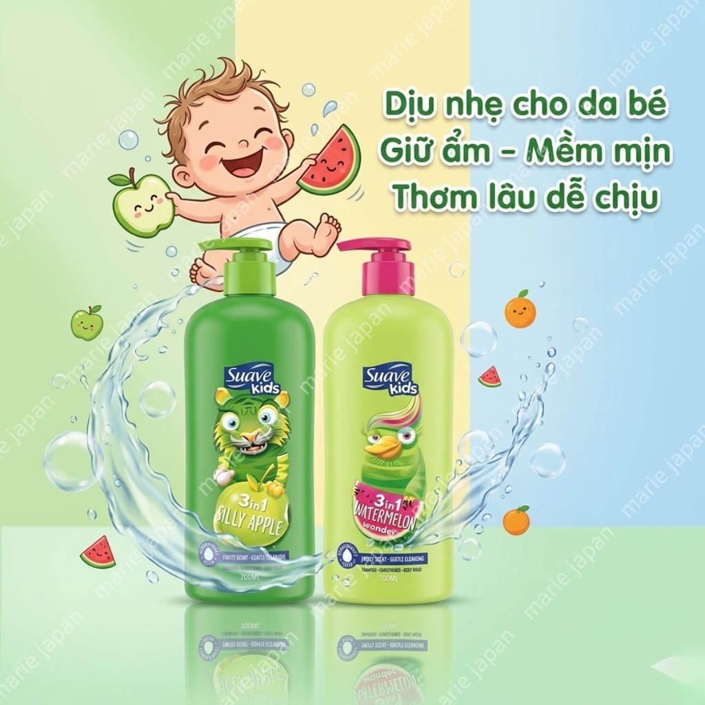 Sữa Tắm Gội Suave Kids 3in1 Dịu Nhẹ Ẩm Mịn Thơm Mát Tự Nhiên Body Wash & Shampoo Thái Lan 700ml