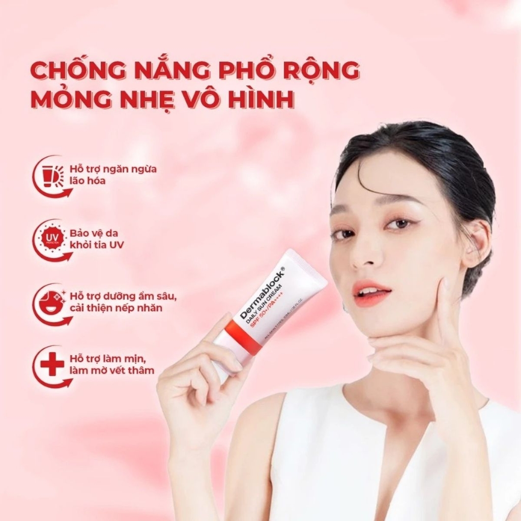 Kem Chống Nắng Dermablock Sun Cream SPF 50+ PA++++ Bảo Vệ Da Dưỡng Ẩm Nâng Tone Hàn Quốc Tuýp 35ml