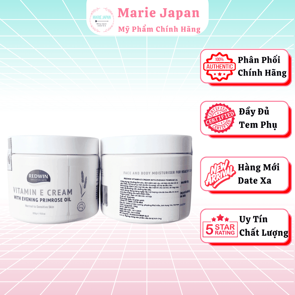 Kem Dưỡng Ẩm Redwin Vitamin E Cream Siêu Mềm Mịn Phục Hồi Da MẪU MỚI 330g