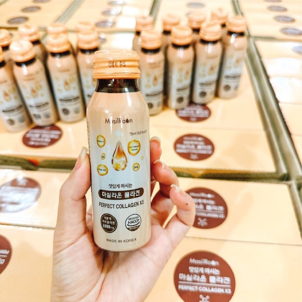 Nước Uống Collagen Perfect Collagen X3 Masilraon Trắng Da Chống Lão Hóa Hàn Quốc Hộp 10 Ống