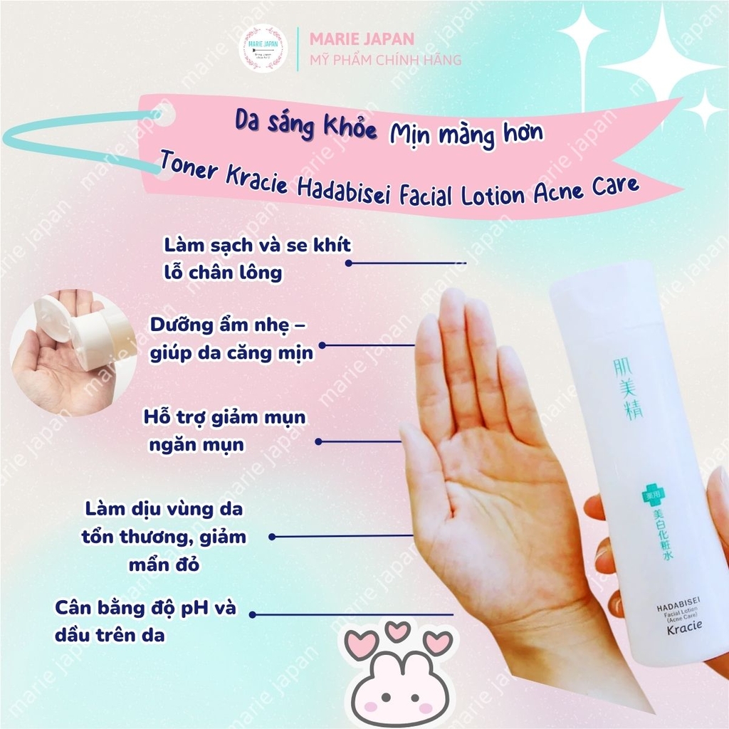 Toner Kracie Hadabisei Facial Lotion Acne Care Dưỡng Ẩm Giảm Mụn Dịu Da Nhật Bản Chai 200ml