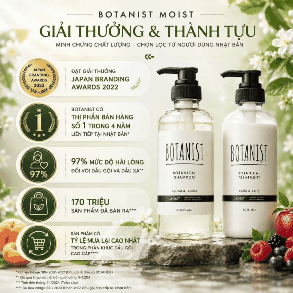 Dầu Gội Xả BOTANIST Moist Nắp Đen Dưỡng Ẩm Phục Hồi Tóc Khô Xơ Rối Chai  Nhật Bản 460ml