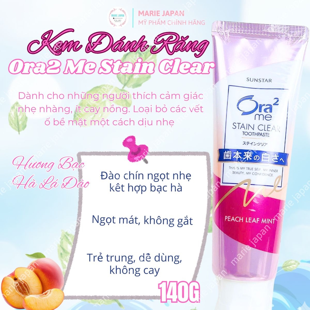 Kem Đánh Răng Ora2 Me Stain Clear Hỗ Trợ Làm Sạch & Chăm Sóc Răng Miệng Nhật Bản