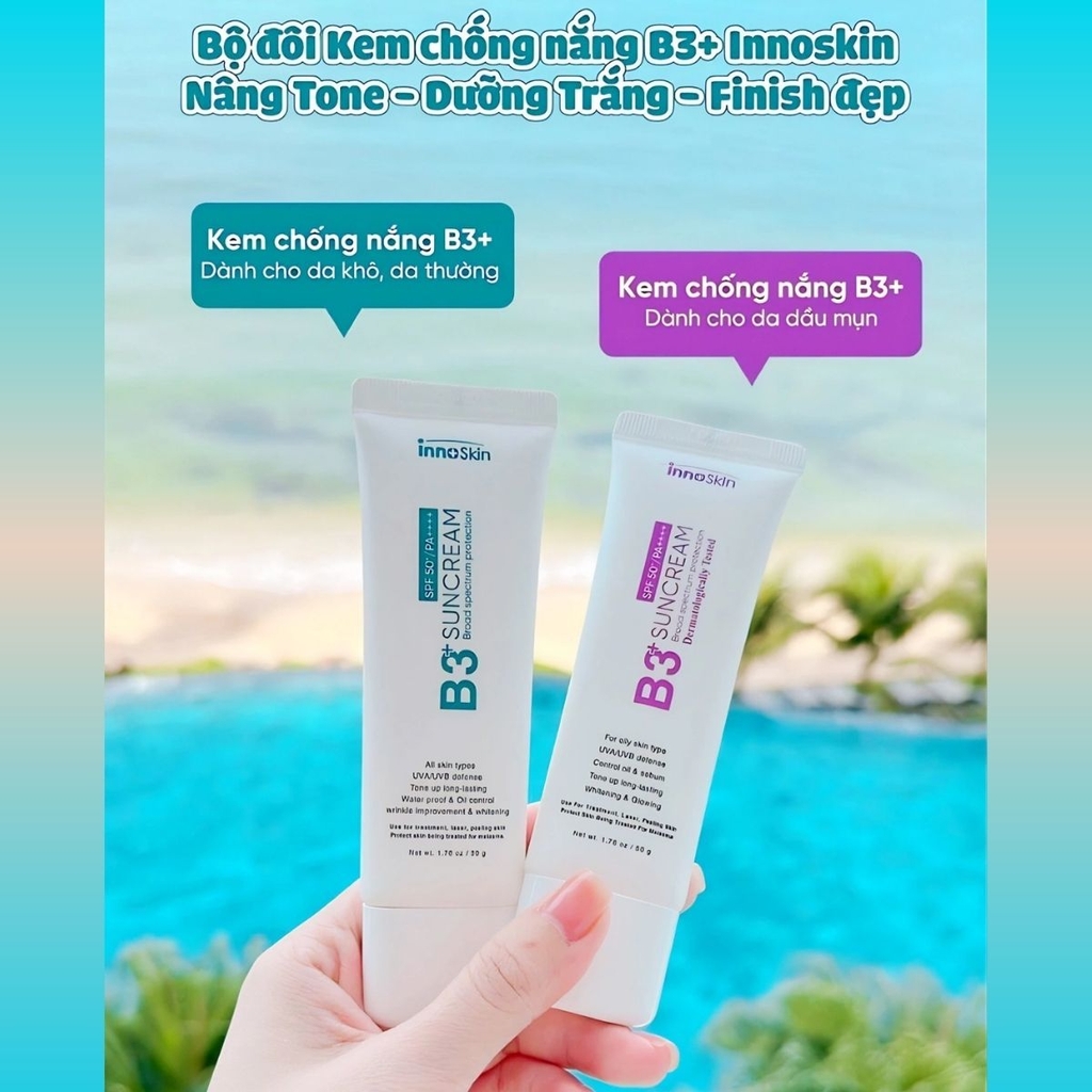 Kem Chống Nắng B3+ Innoskin Suncream SPF50+ PA++++ Dưỡng Sáng Mờ Thâm Kiềm Dầu Hàn Quốc 50g