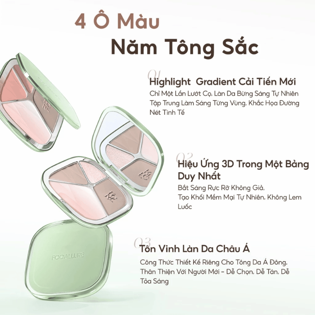 Bảng Tạo Khối Và Bắt Sáng Focallure Đa Năng Lâu Trôi Color Highlighter Contour Palette F86