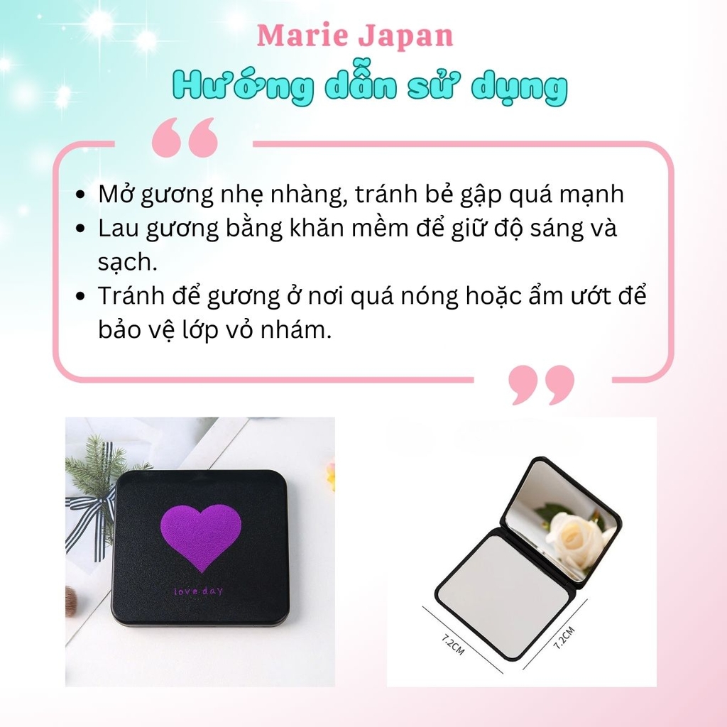 Gương Vuông Đen Vỏ Nhám Love Day Nhiều Hình Cute - Giao Màu Ngẫu Nhiên