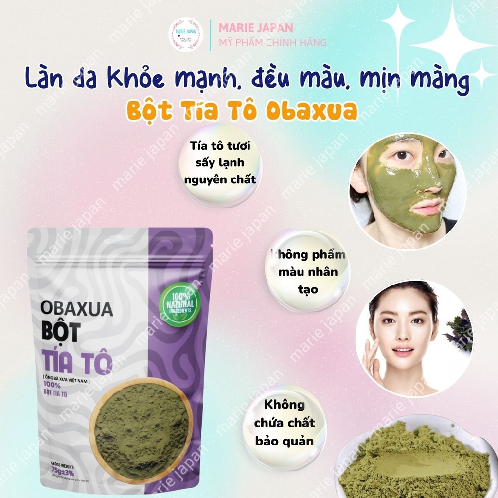 Bột Tía Tô Đắp Mặt Nạ Obaxua Sáng Da Giảm Thâm Mụn Da Khỏe Tự Nhiên Gói 75g