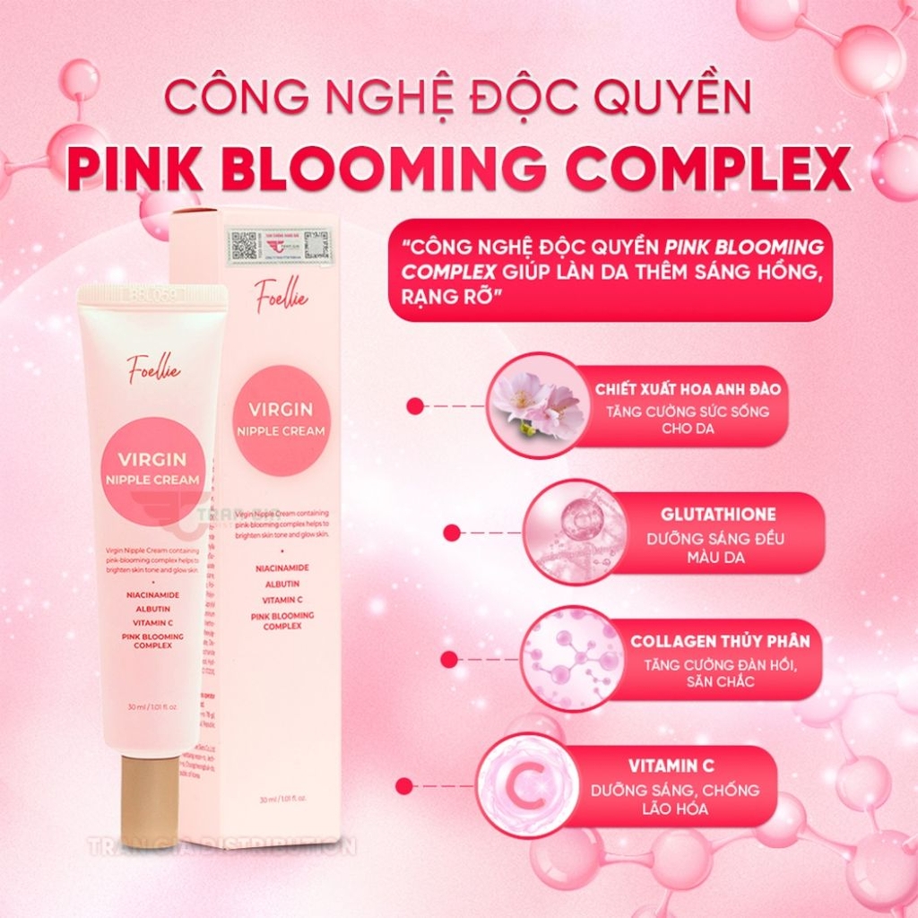 Kem Làm Hồng Nhũ Hoa Foellie Virgin Nipple Cream Hàn Quốc 30ml