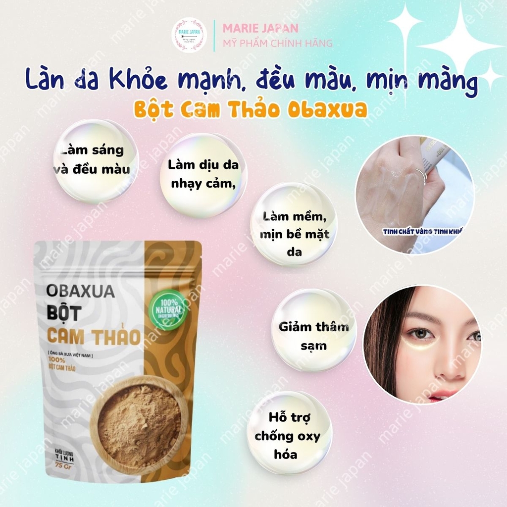 Bột Cam Thảo Obaxua Trắng Da Giảm Mụn Mờ Thâm Gói 75g