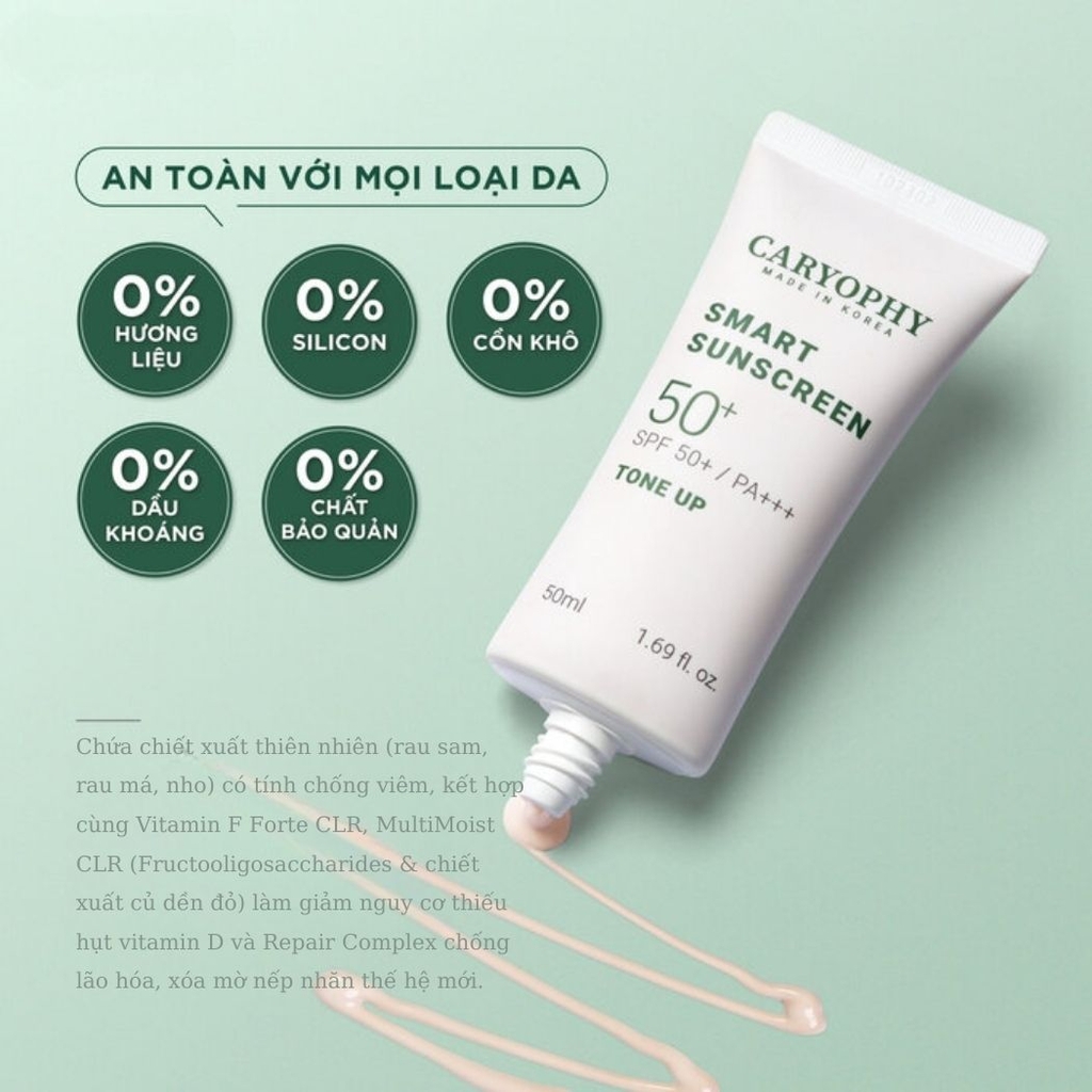 Kem Chống Nắng Caryophy Smart Sunscreen Tone Up Nâng Tông Dưỡng Sáng Ngăn Mụn Hàn Quốc 50ml
