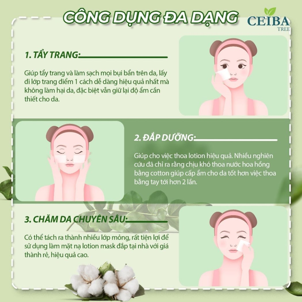 Bông Tẩy Trang Ceiba Cotton Siêu Mềm Mịn Không Xơ Bông 234 miếng