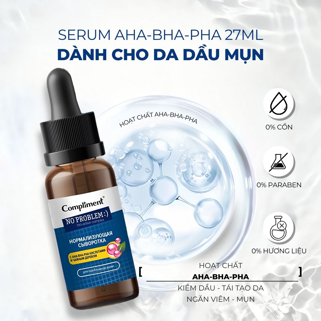 Serum Compliment No Problem AHA BHA PHA Giảm Mụn Mờ Thâm Da Dầu Mụn 27ml