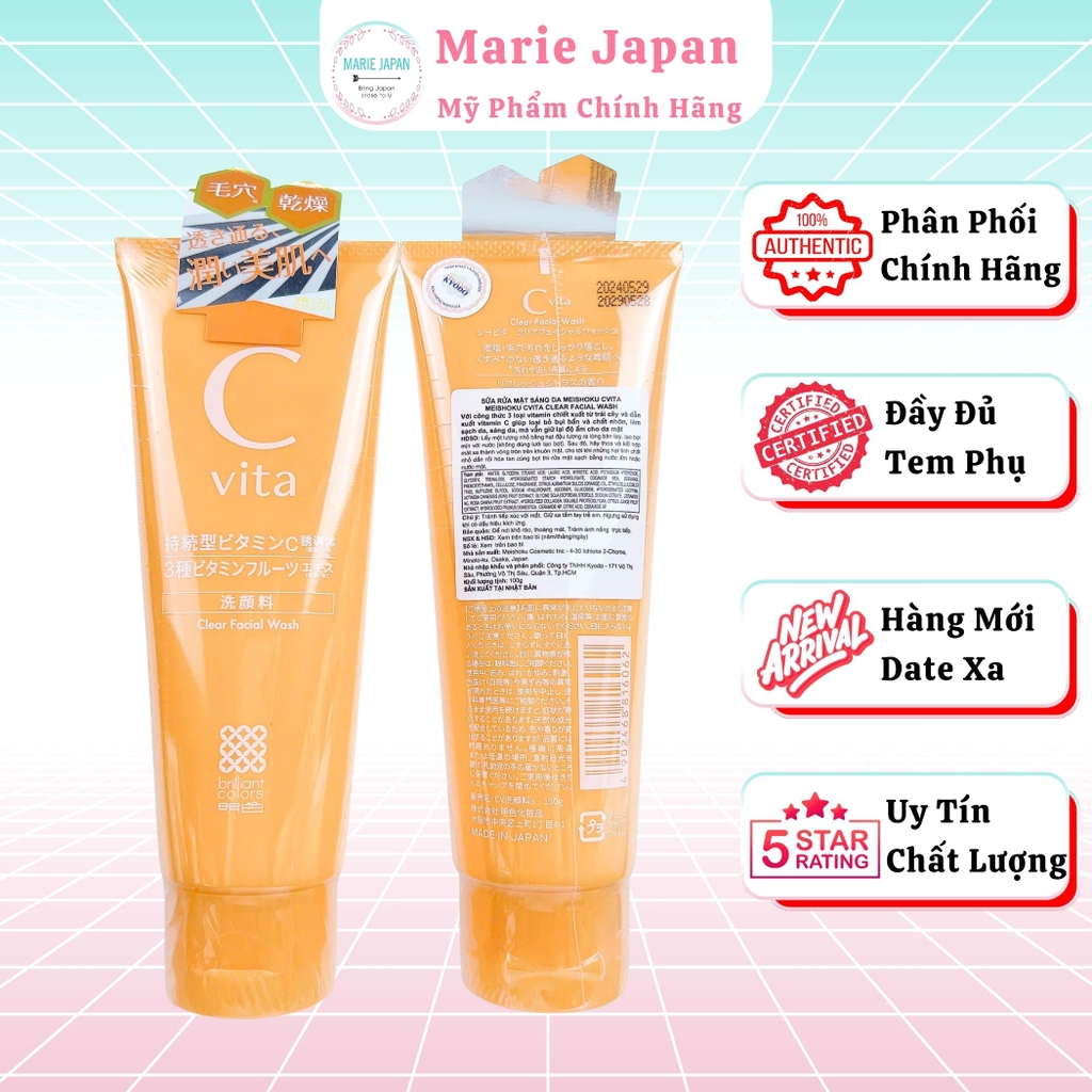 Sữa Rửa Mặt Meishoku C Vita Clear Facial Wash Dưỡng Trắng Sáng Da Ngừa Thâm Mụn Nhật Bản