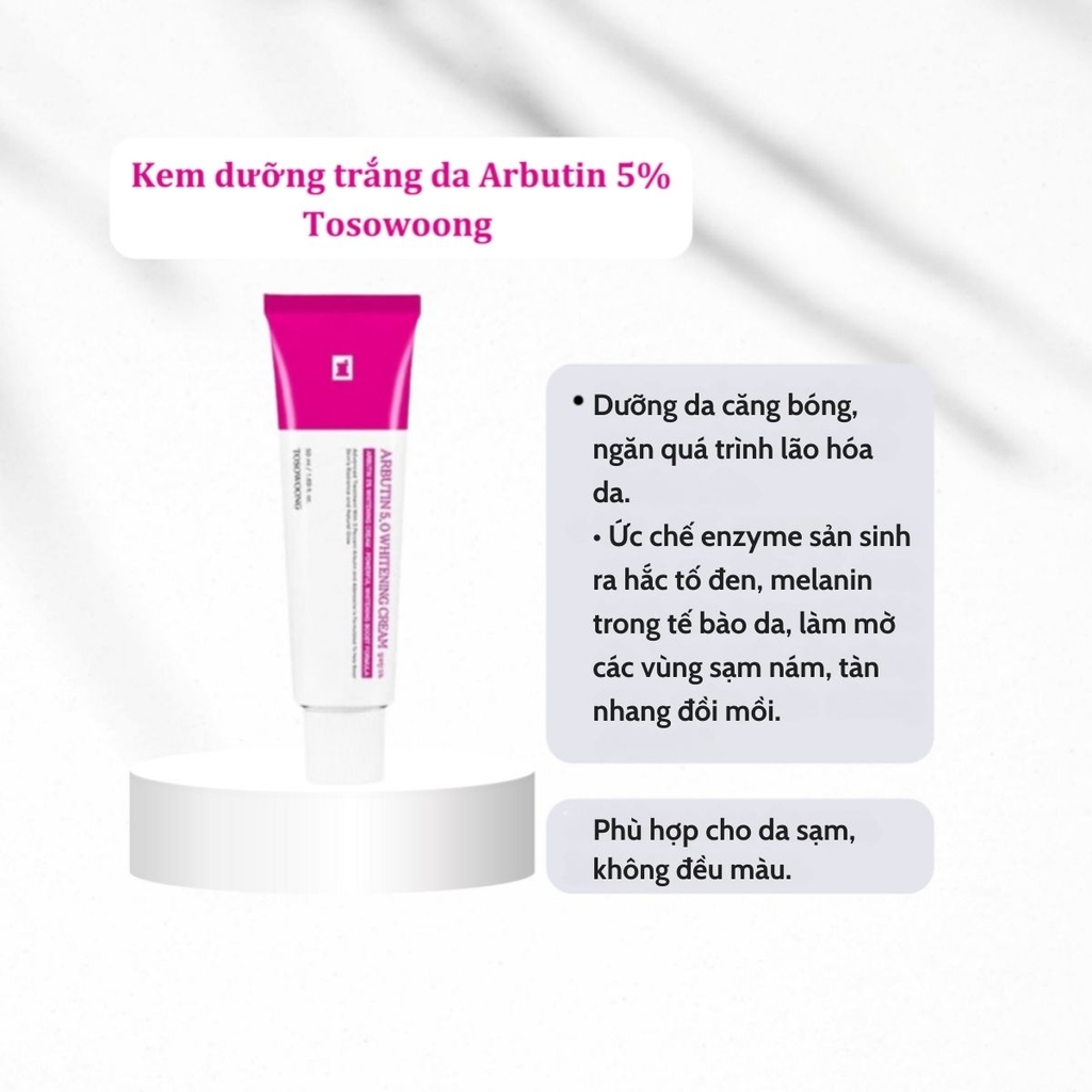 Kem Dưỡng Arbutin 5% Tosowoong Cấp Ẩm Trắng Da Mờ Thâm Nám Hàn Quốc 50ml