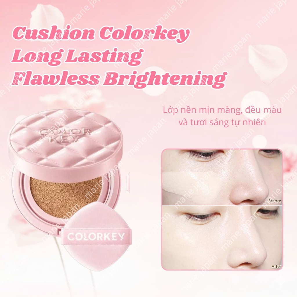 Cushion Chống Nắng COLORKEY SPF 50+ PA++++  Mỏng Nhẹ Lâu Trôi Tự Nhiên Long Lasting Flawless Brightening 11g - TẶNG  1 GƯƠNG CẦM TAY