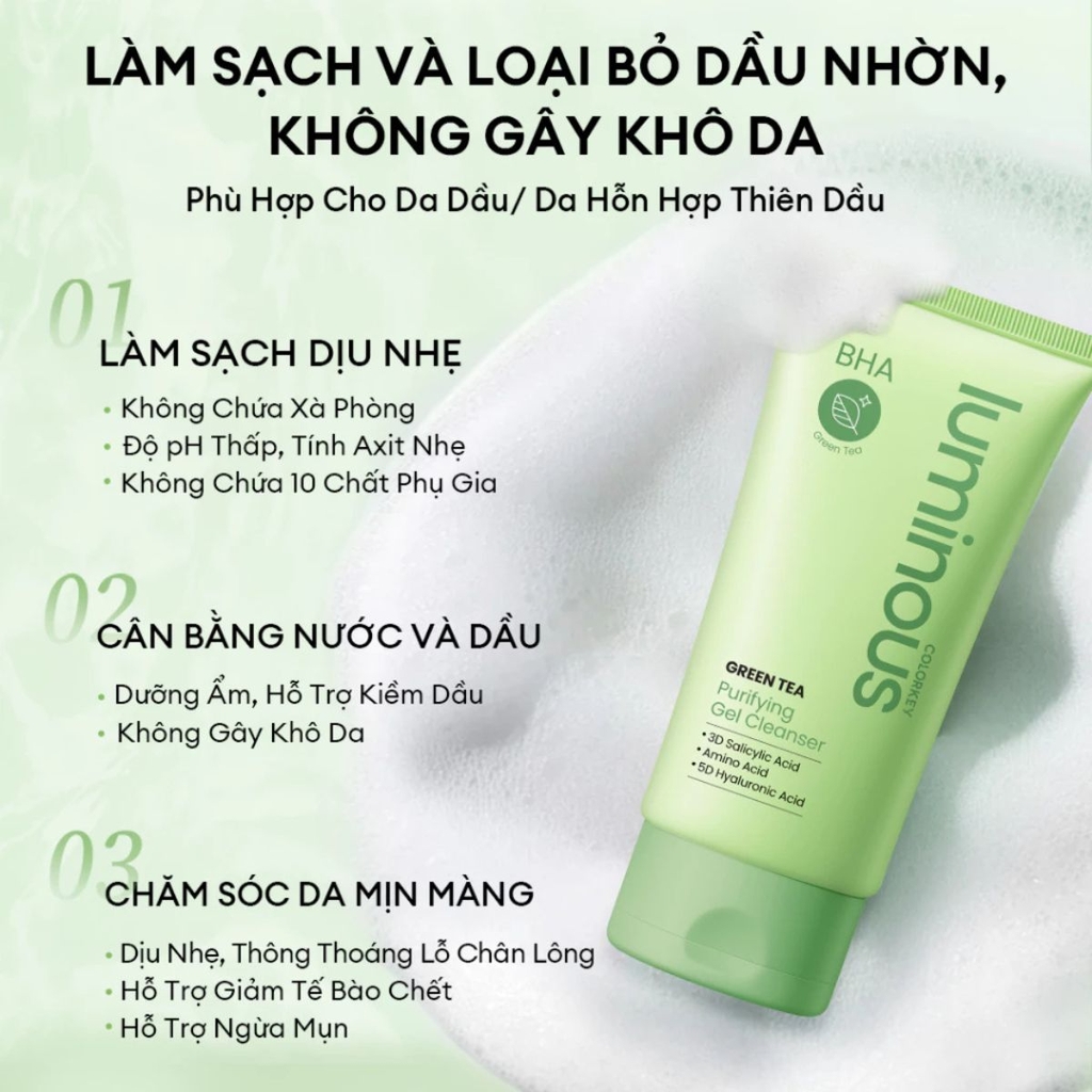 Sữa Rửa Mặt Colorkey Luminous Sạch Sâu Giữ Ẩm Mềm Mịn Sáng Da Clay Gel Cleanser 100g - TẶNG 1 MÚT RỬA MẶT COCLORKEY