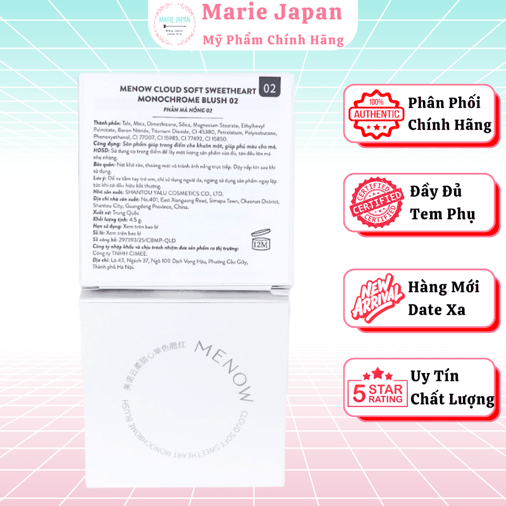 Phấn Má Hồng MENOW Mịn Lì Lâu Trôi Cloud Soft Sweetheart Monochrome Blush 4.5g