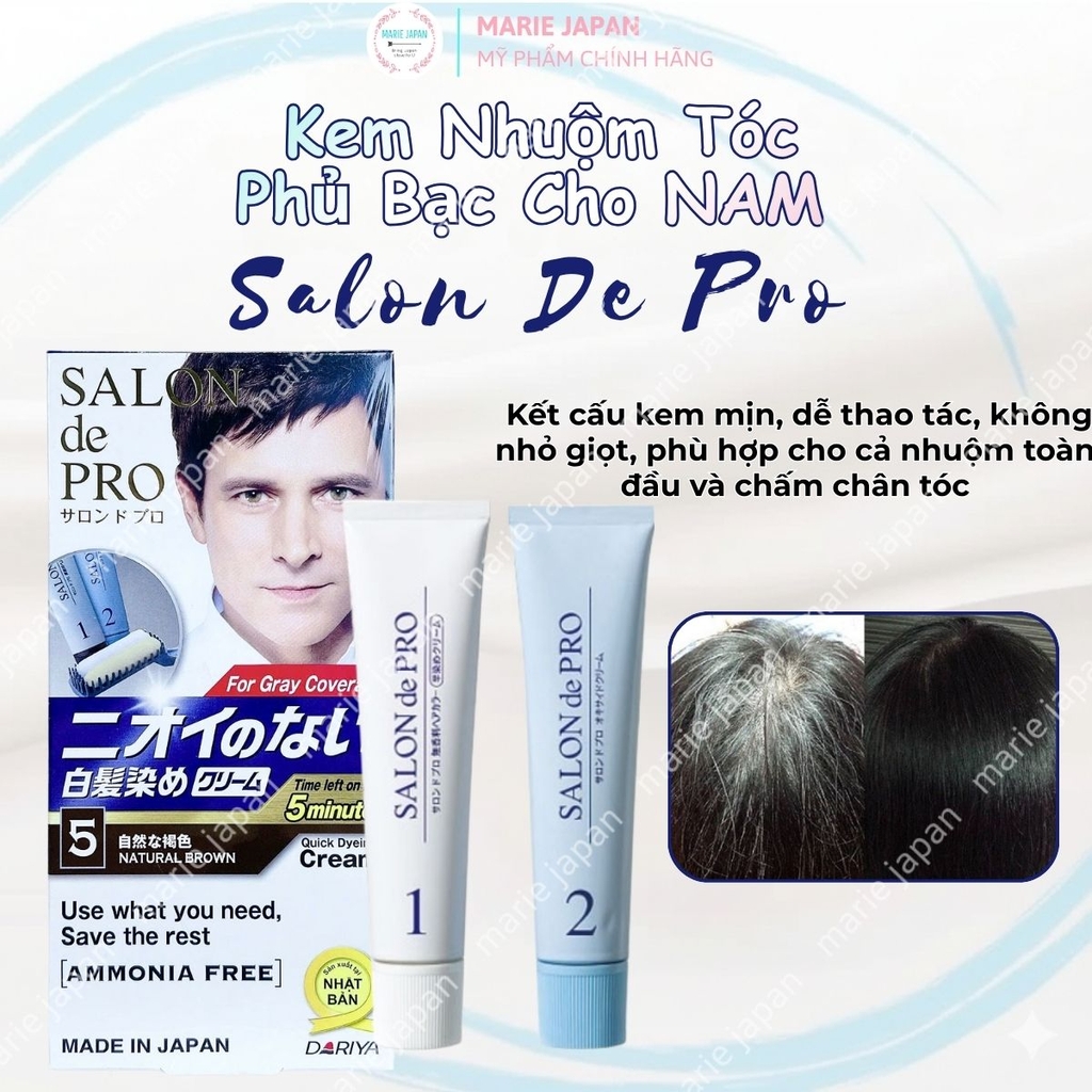 Kem Nhuộm Tóc Cho NAM Salon De Pro Phủ Bạc Tự Nhiên Không Mùi Cao Cấp Nhật Bản