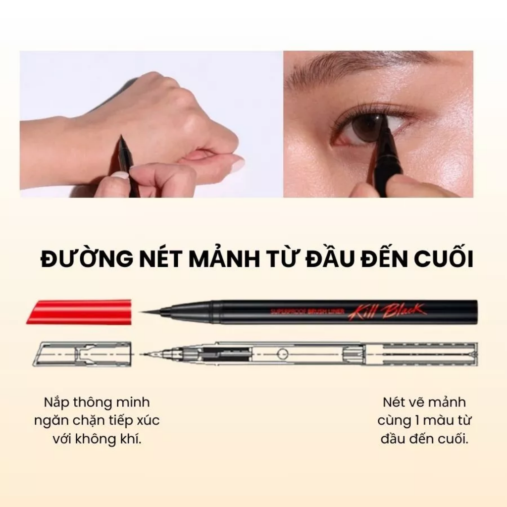 Kẻ Mắt Clio Superproof Pen Liner Kill Black Nét Siêu Mảnh Chống Nước Lâu Trôi Hàn Quốc
