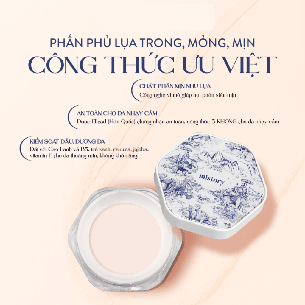 [MUA 1 TẶNG 1] Phấn Phủ Bột Lụa Mistory Mỏng Mịn, Hạn Chế Mốc Nền, Kiểm Soát Dầu 9g-TẶNG MÁ HỒNG MISTORY