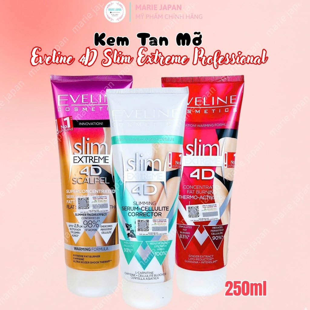 Kem Tan Mỡ Eveline 4D Slim Extreme Professional Hỗ Trợ Giảm Mỡ Săn Chắc Da Ba Lan Tuýp 250ml