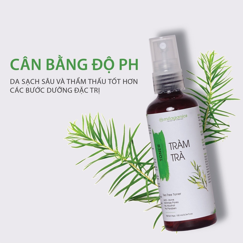Toner Tràm Trà Milaganics Giảm Sưng Viêm Ngăn Mụn Cấp Ẩm Chai 250ml