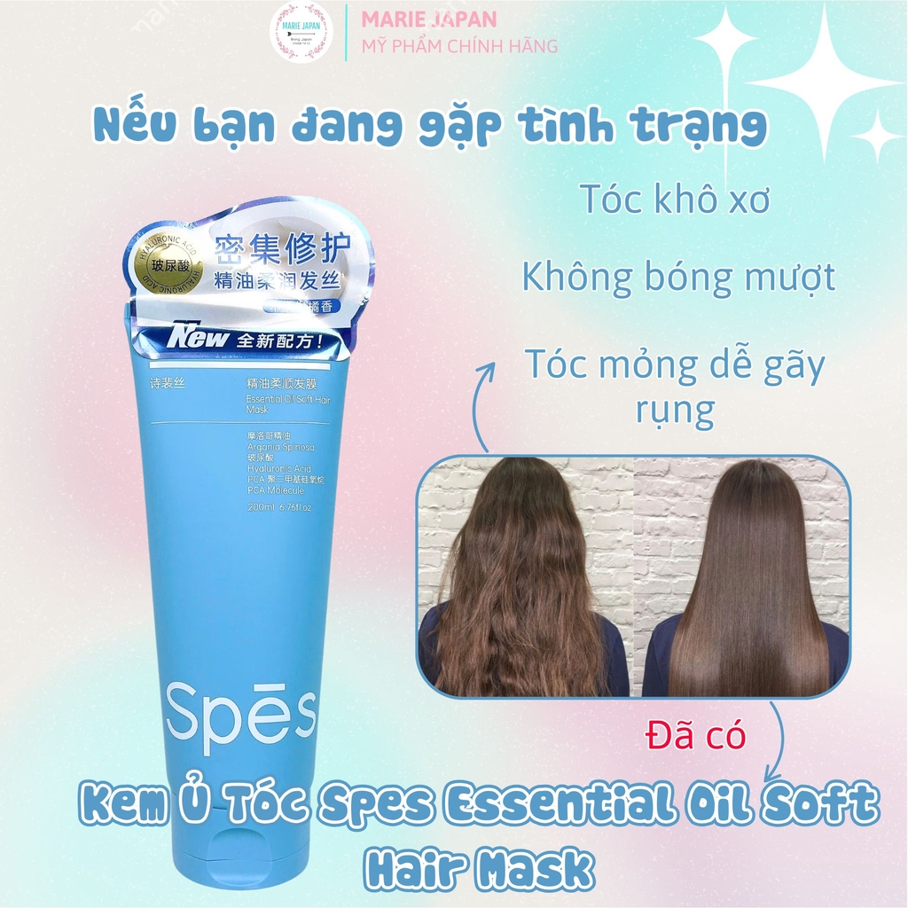 Kem Ủ Tóc Spes Cấp Ẩm Phục Hồi Siêu Mềm Mượt Tóc Chắc Khỏe Essential Oil Soft Hair Mask Tuýp 200ml