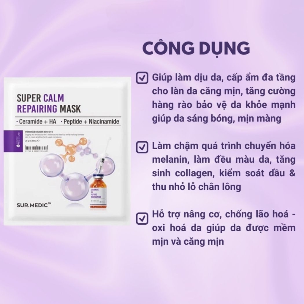 Mặt Nạ SURMEDIC Super Calm Repairing Mask Phục Hồi Dịu Da Cấp Tốc Hàn Quốc 28g