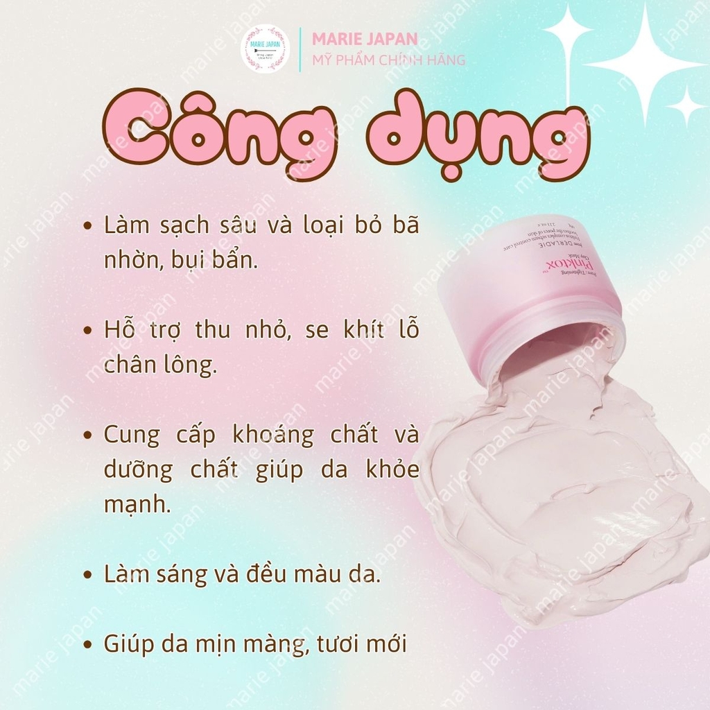 Mặt Nạ Đất Sét Pink Tox Derladie Pore Tightening Clay Mask Sạch Sâu Kiểm Soát Dầu Nhờn Se Khít Lỗ Chân Lông Hàn Quốc