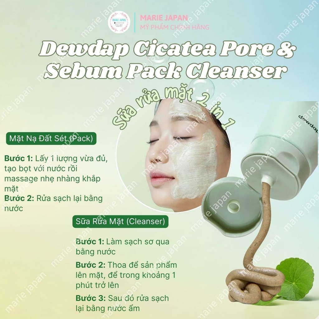 Sữa Rửa Mặt 2IN1 Dewdap Sạch Sâu Dưỡng Ẩm Mềm Mịn Cho Da Dầu Mụn Nhạy Cảm Cicatea Pore & Sebum Pack Cleanser Hàn Quốc