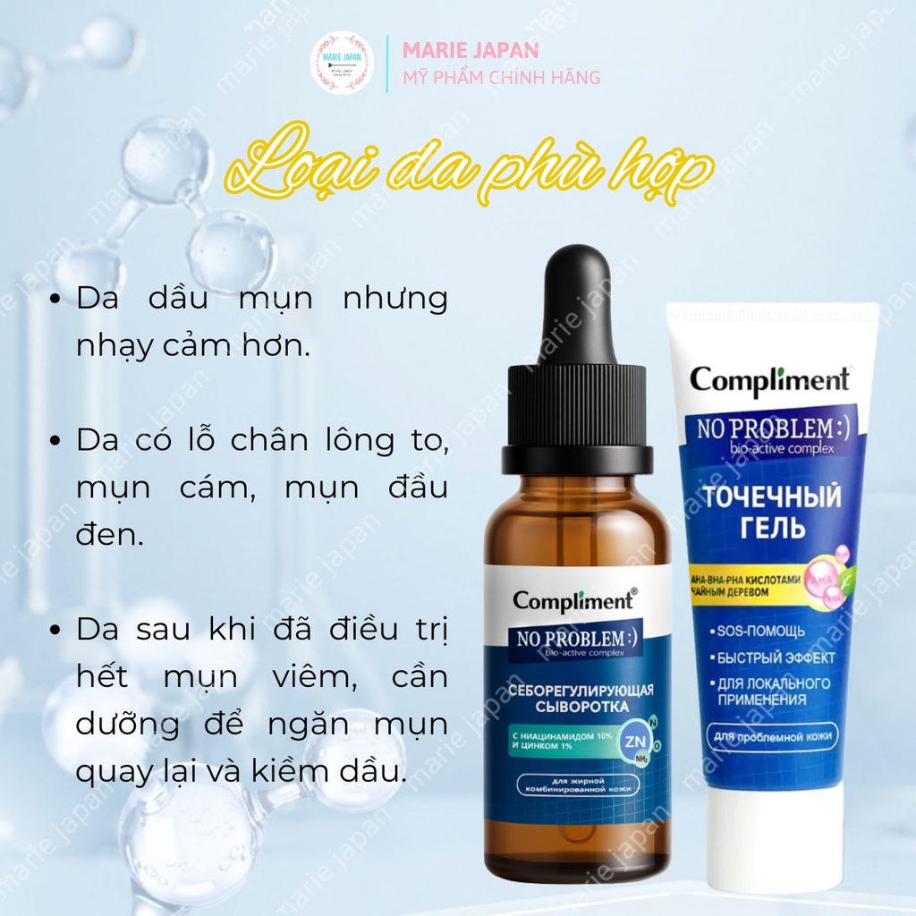 Combo 2 Món 1 Gel Chấm Mụn Compliment AHA-BHA-PHA 25ml + 1 Serum Compliment NIACINAMIDE+ZINC 27ml Xẹp Mụn Mờ Thâm