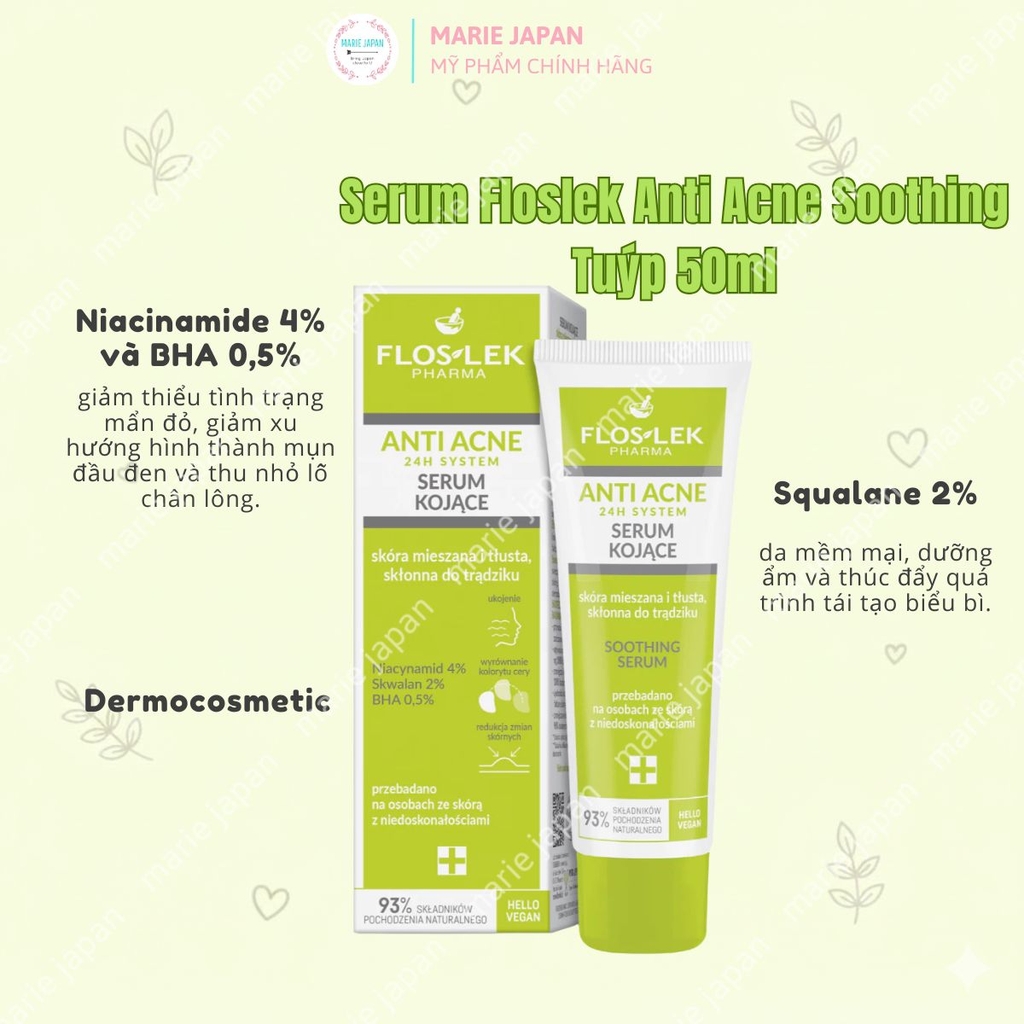 Serum Floslek Giảm Mụn Kiền Dầu Se Lỗ Chân Lông Anti Acne Soothing Tuýp 50ml