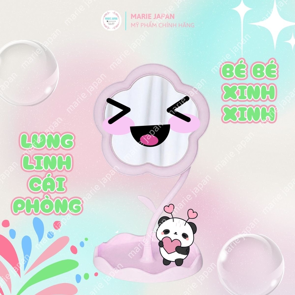 Gương Tròn Decor Hình Hoa Đáng Yêu Trang Điểm Để Bàn Xinh Xắn Có Khay Đựng Nhỏ Gọn